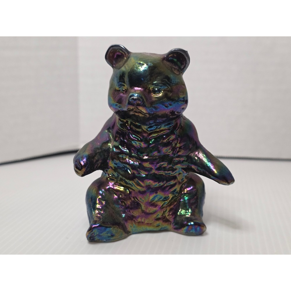 Mosser Carnival‎ Glass Bear Paperweight Oil Slick Iridescent Figurine